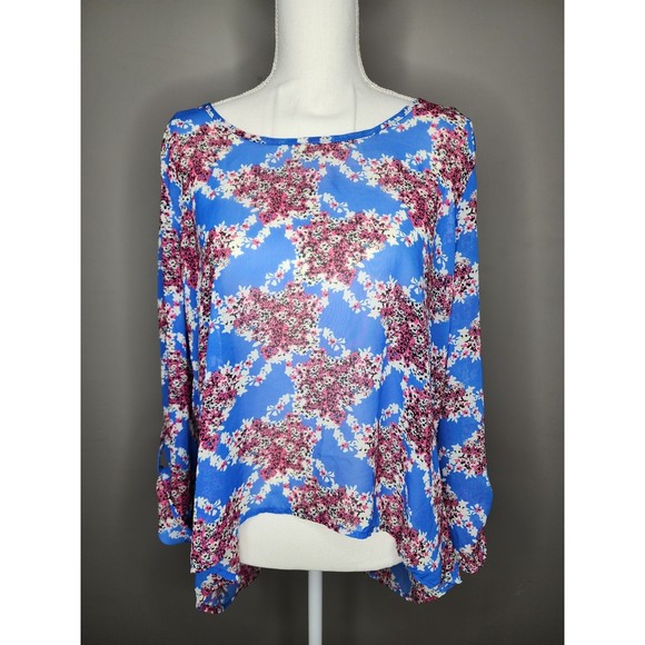 WISHFUL PARK Semi-Open Back Floral Sheer Blouse. High to  Low. Size: XL - Picture 1 of 12